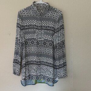 Vicente Tunic Shirt Womens Colorful Floral Print Top Long Sleeve Button Up S-z M